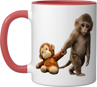 Taza de cerámica con diseño de mono japonés Baby Monkey Punch roja y blanca