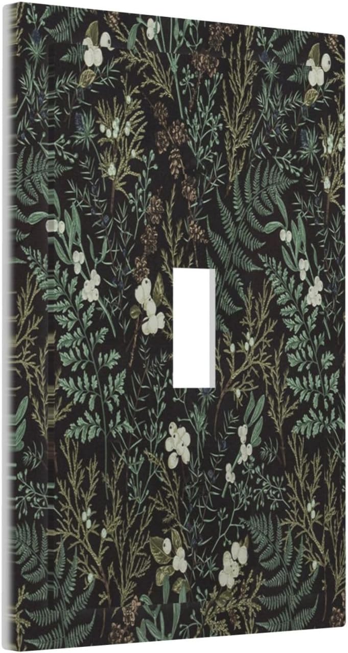 Placa decorativa interruptor hoja musgo negro floral