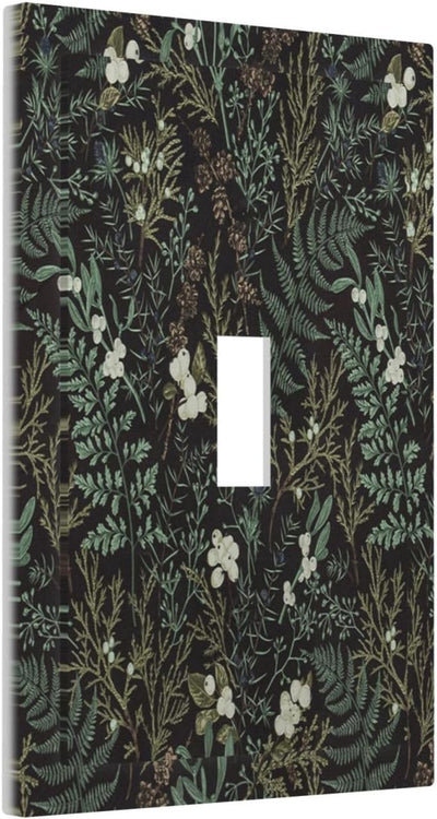 Placa decorativa interruptor hoja musgo negro floral