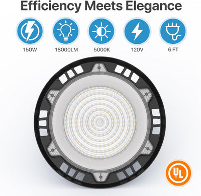 Luz LED Hi Bay 150W 2 Pzas para Talleres Damp