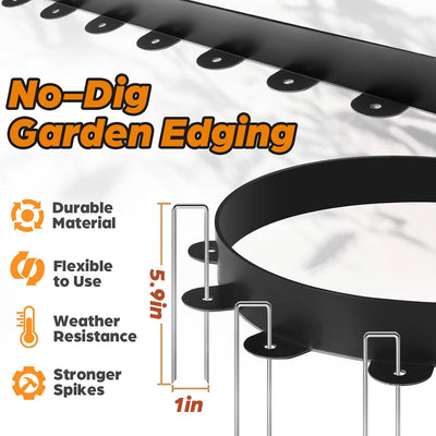 Borde jardín plástico 1.5x20pulg con 20 púas metal flexible
