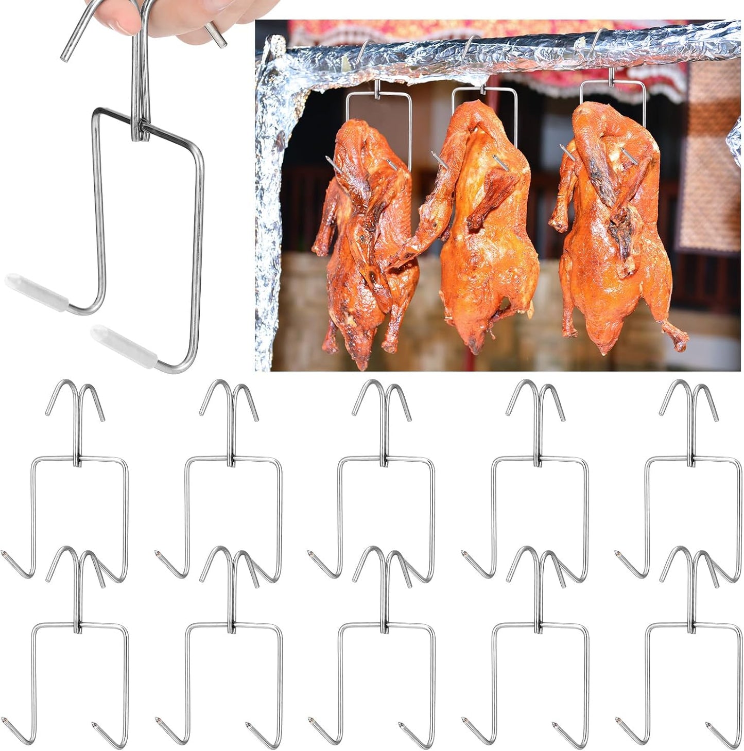 10 Pzas Ganchos Acero Inox para Asar Carne 5x2.8pulg