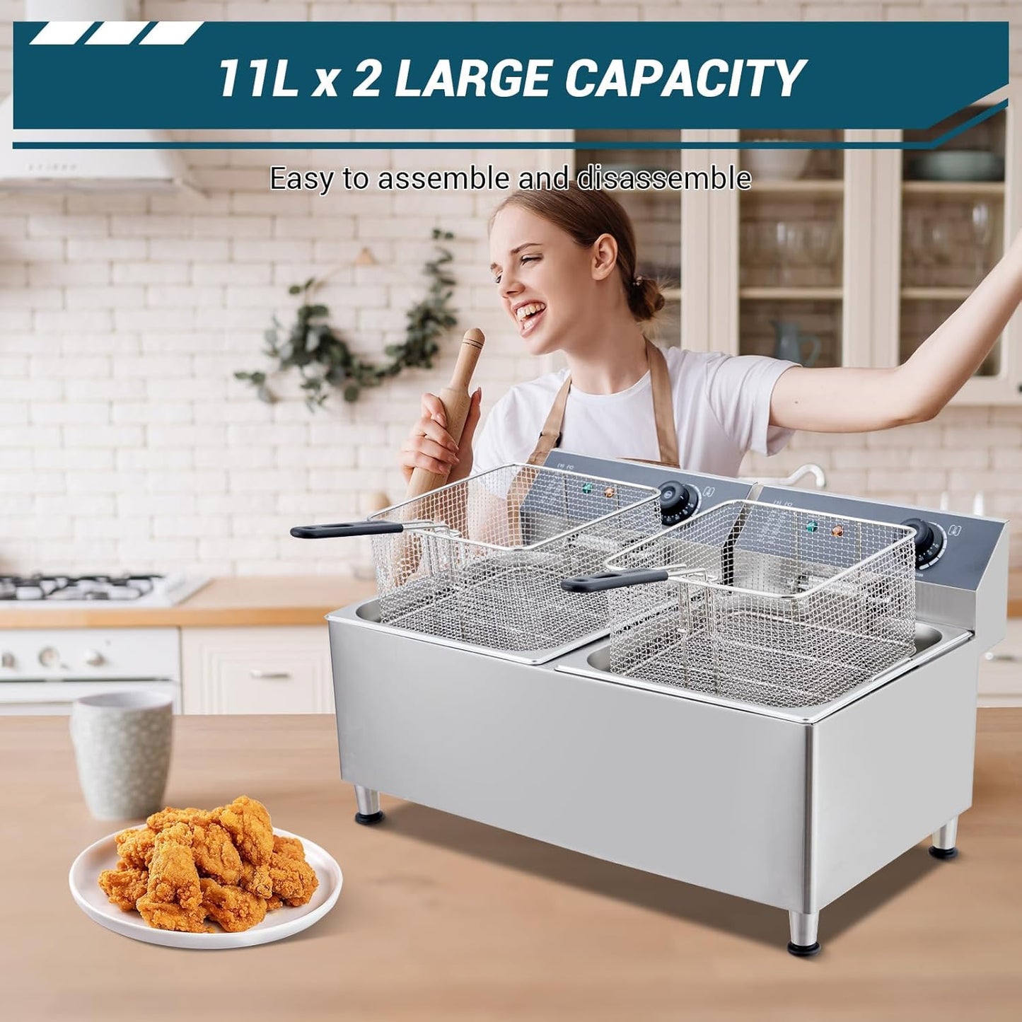Freidora eléctrica acero inox 11L 1700W termostato ajustable