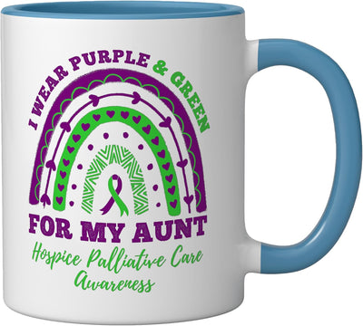 Taza cerámica para cuidado paliativo en honor a tía, azul/blanco