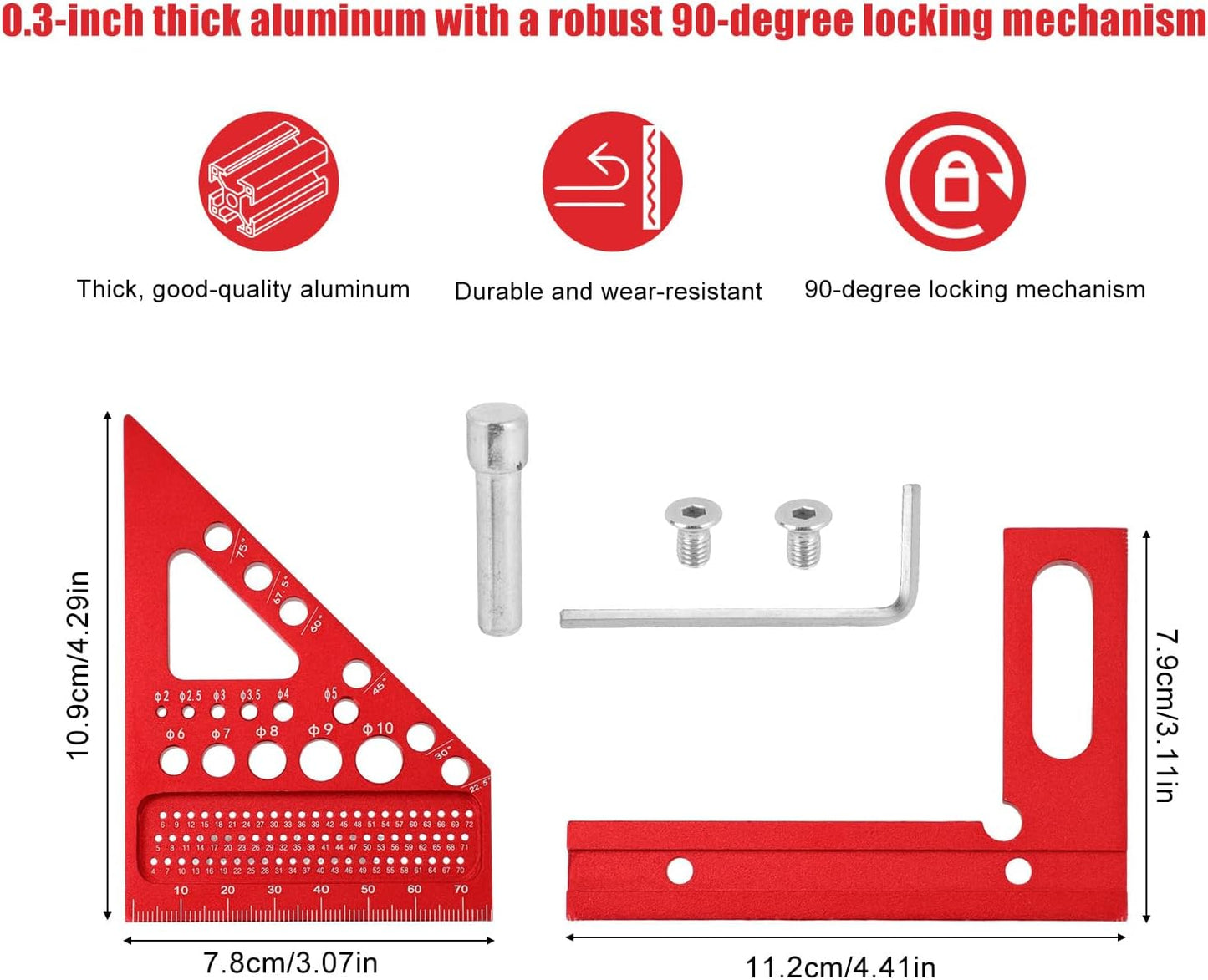 Regla cuadrada multiángulo 3D aluminio con agujeros guía