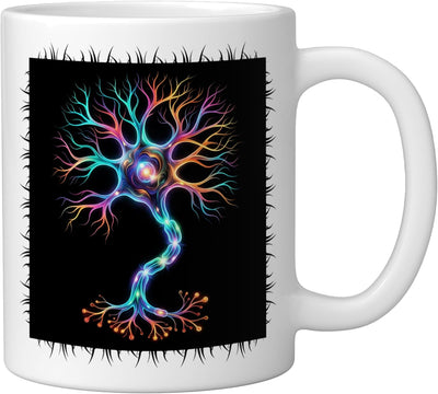 Taza Cerámica Cerebro Ciencia Neurona Colorida Blanca