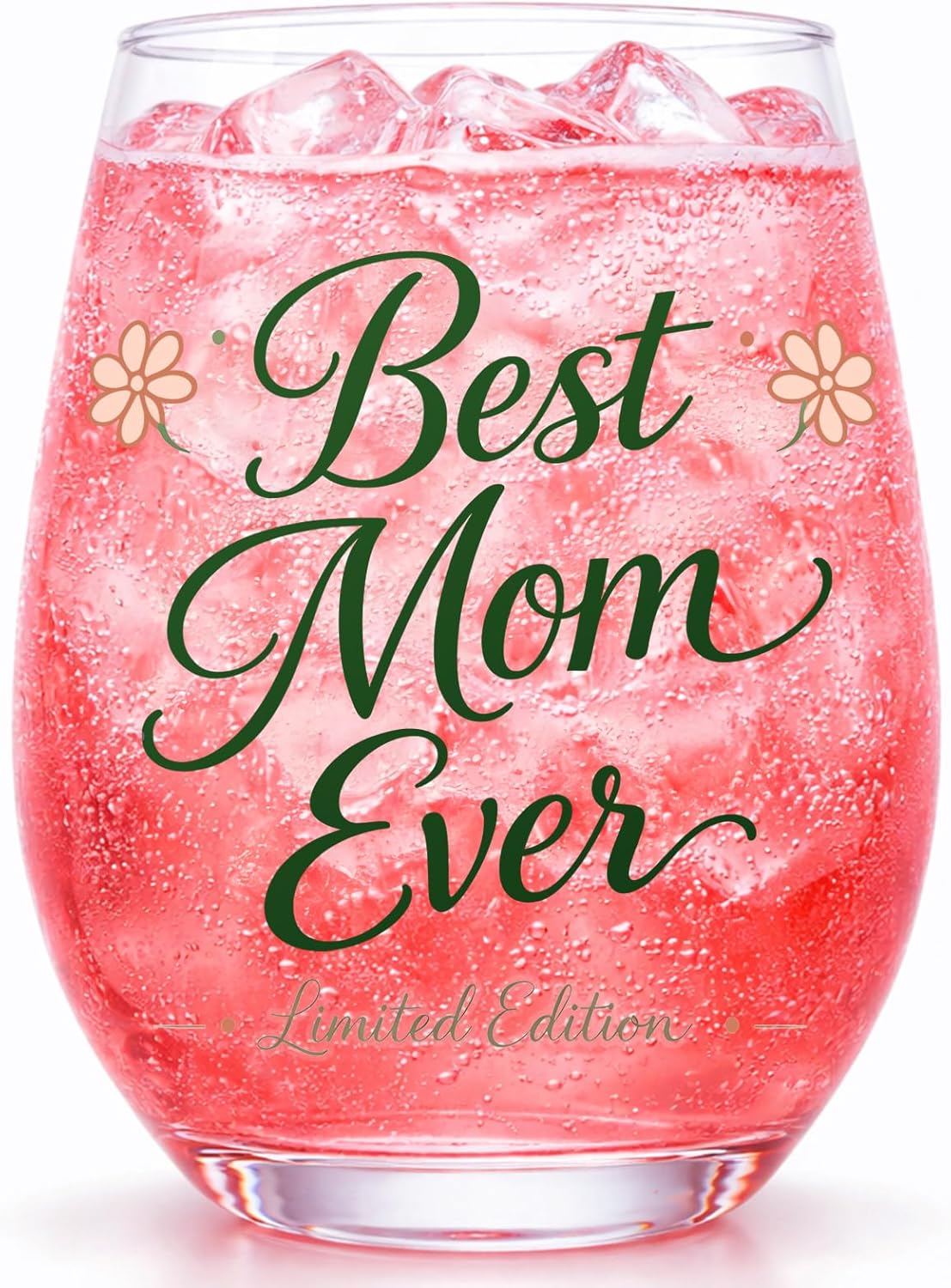 Copa de vino Best Mom Ever 20 oz letras verde oscuro elegante