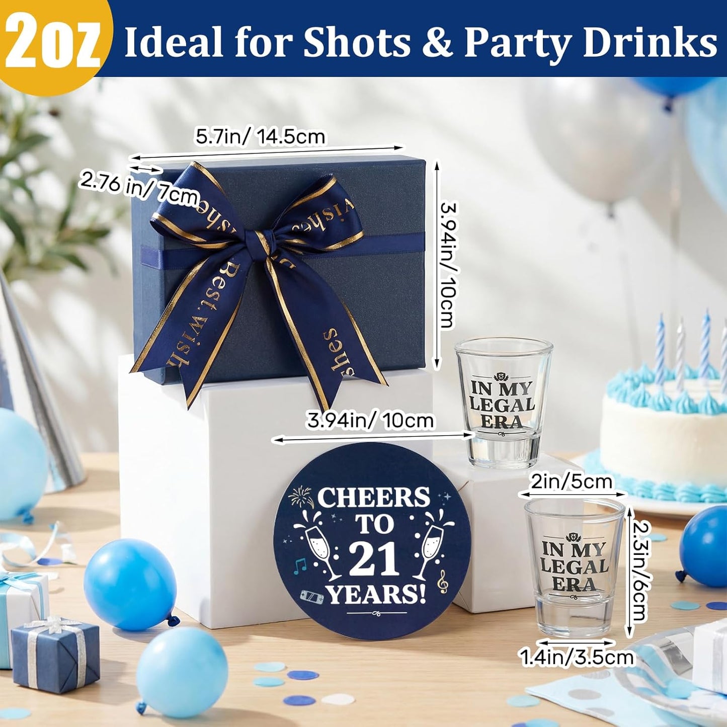 Vasos de chupito para cumpleaños número 21 con caja de regalo