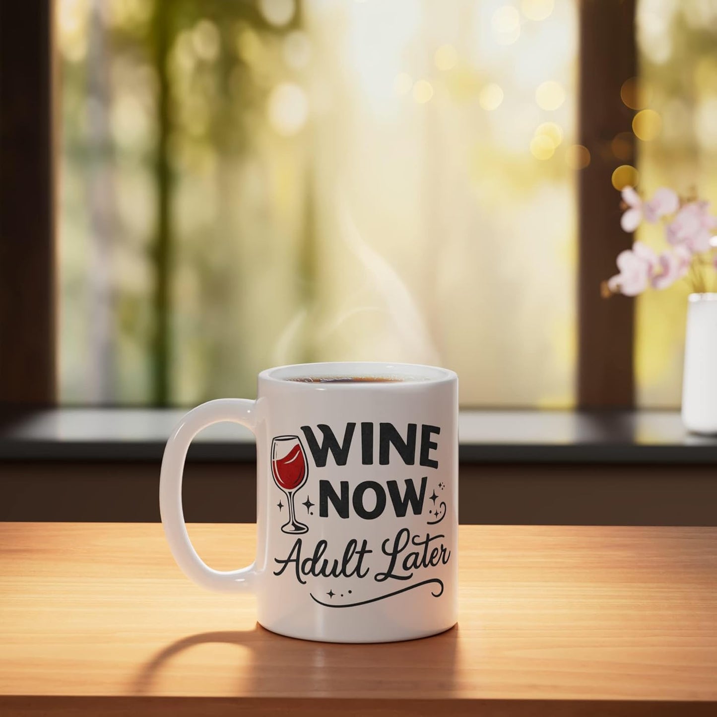 Taza Cerámica para Amantes del Vino Frase Humorística Blanco