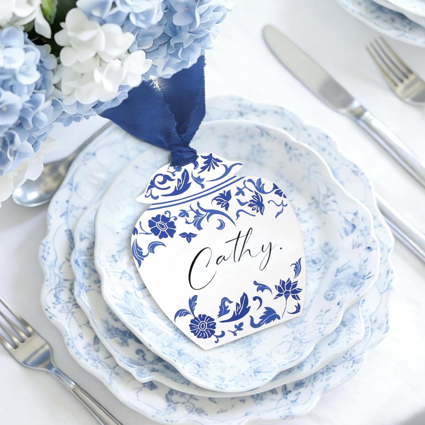 100 Tarjetas Mesa Chinoiserie con Cinta Gasa Transparente