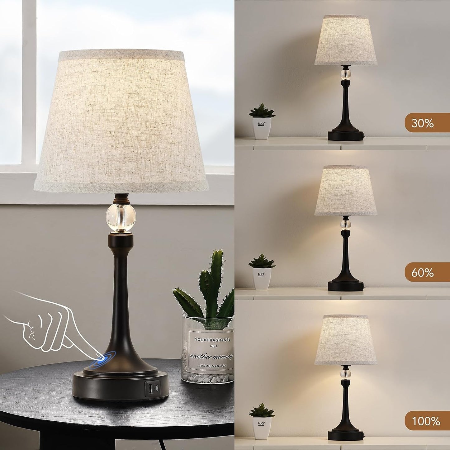 Lámpara mesa táctil 19.7pulg sala dormitorio oficina con USB