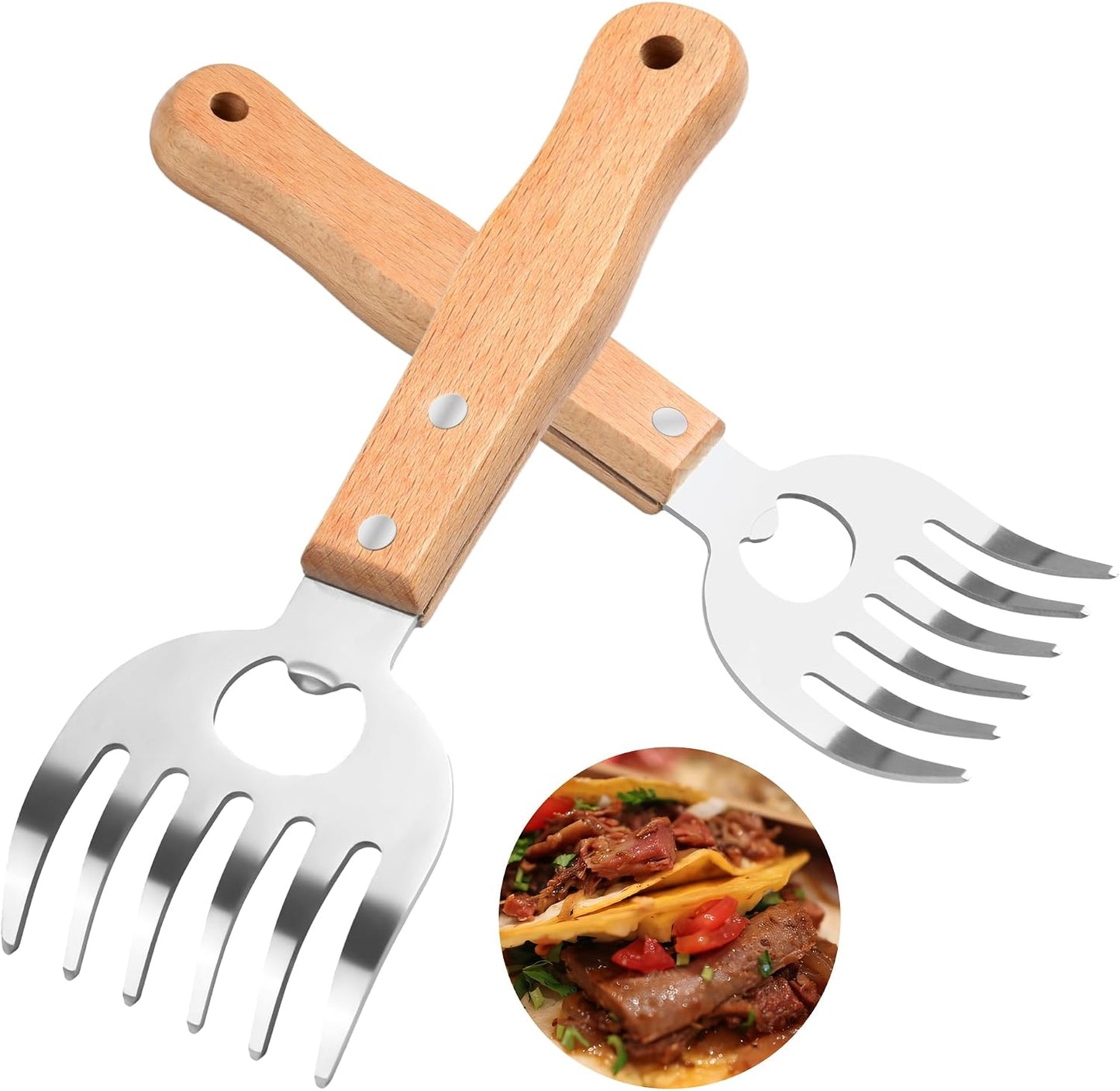 Garras acero inox asas madera para carne barbacoa