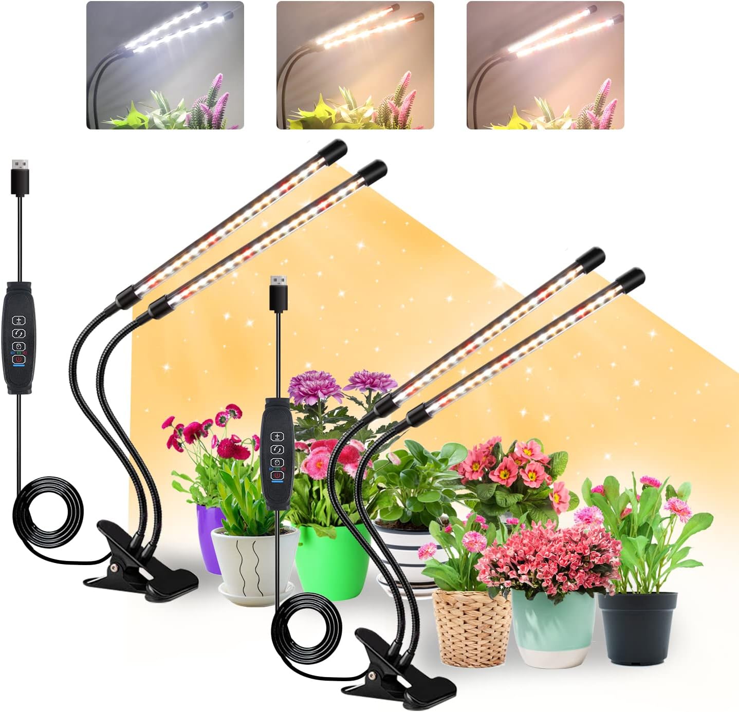 Lámparas LED crecimiento plantas interior 3m clips paquete 2