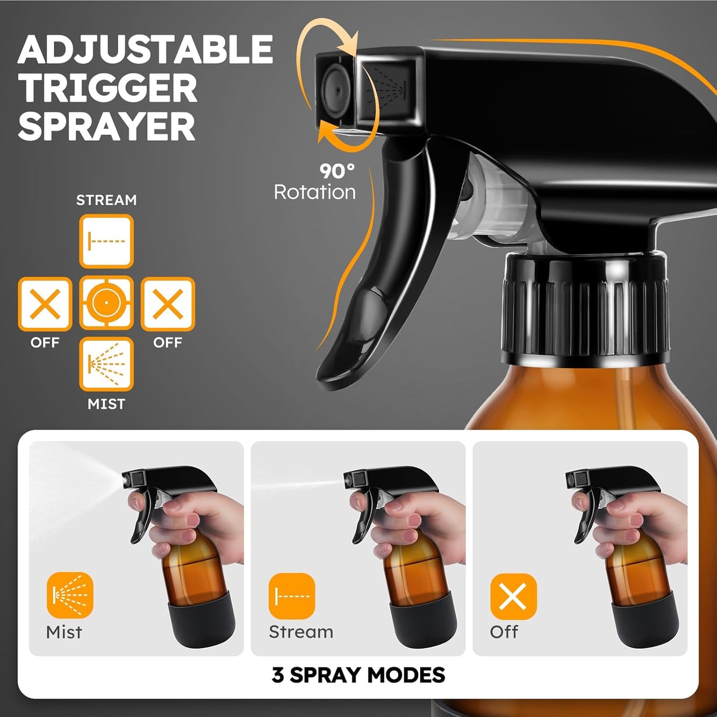 2 Botellas Rociadoras Vidrio Ámbar 4oz con Funda Silicona