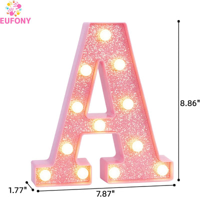Letras LED rosa con purpurina para decorar mesas de cumpleaños
