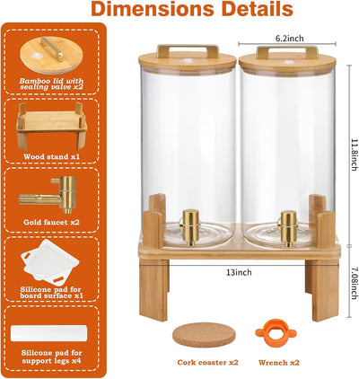 Dispensador de bebidas de vidrio 1.5 galones con soporte de madera