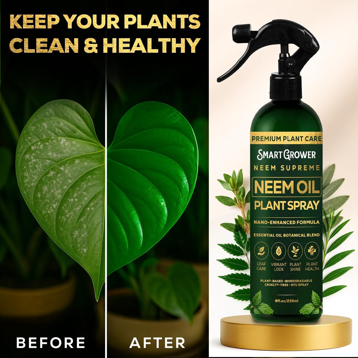 Espray aceite neem para plantas jardín interior y exterior 8oz