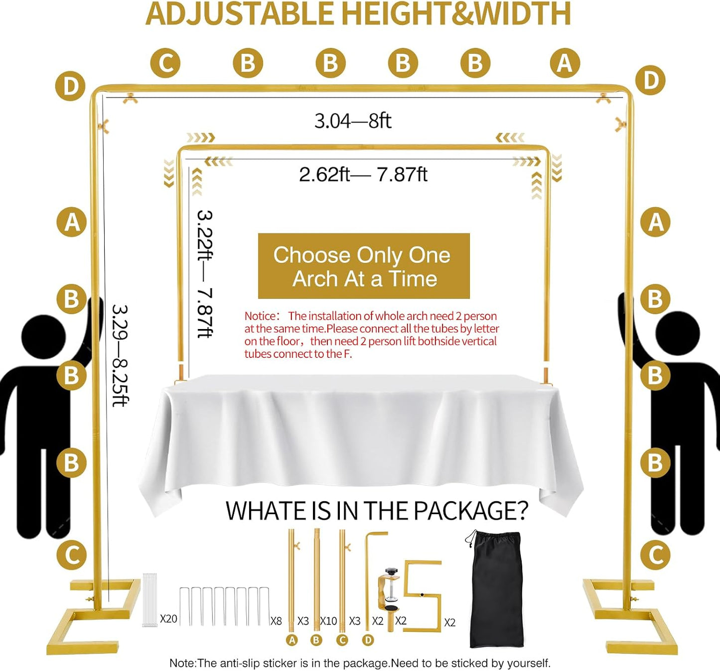 Arco Boda 8.2ft Soporte Rectangular con Abrazaderas
