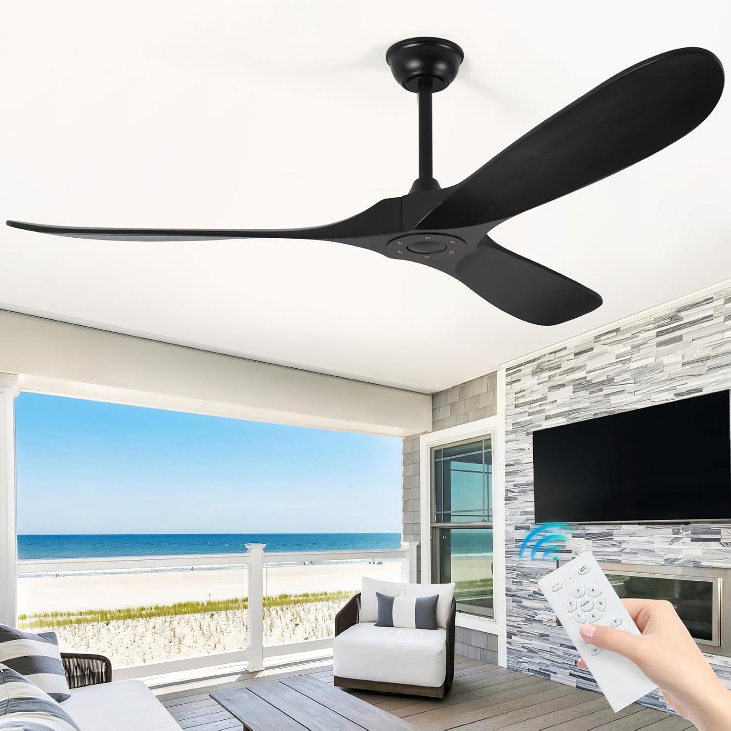 Ventilador techo exterior 60pulg 3 aspas madera control remoto