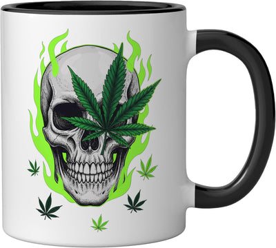Taza cerámica Skull With Leaf Latino Stoner Vibes negra/blanca
