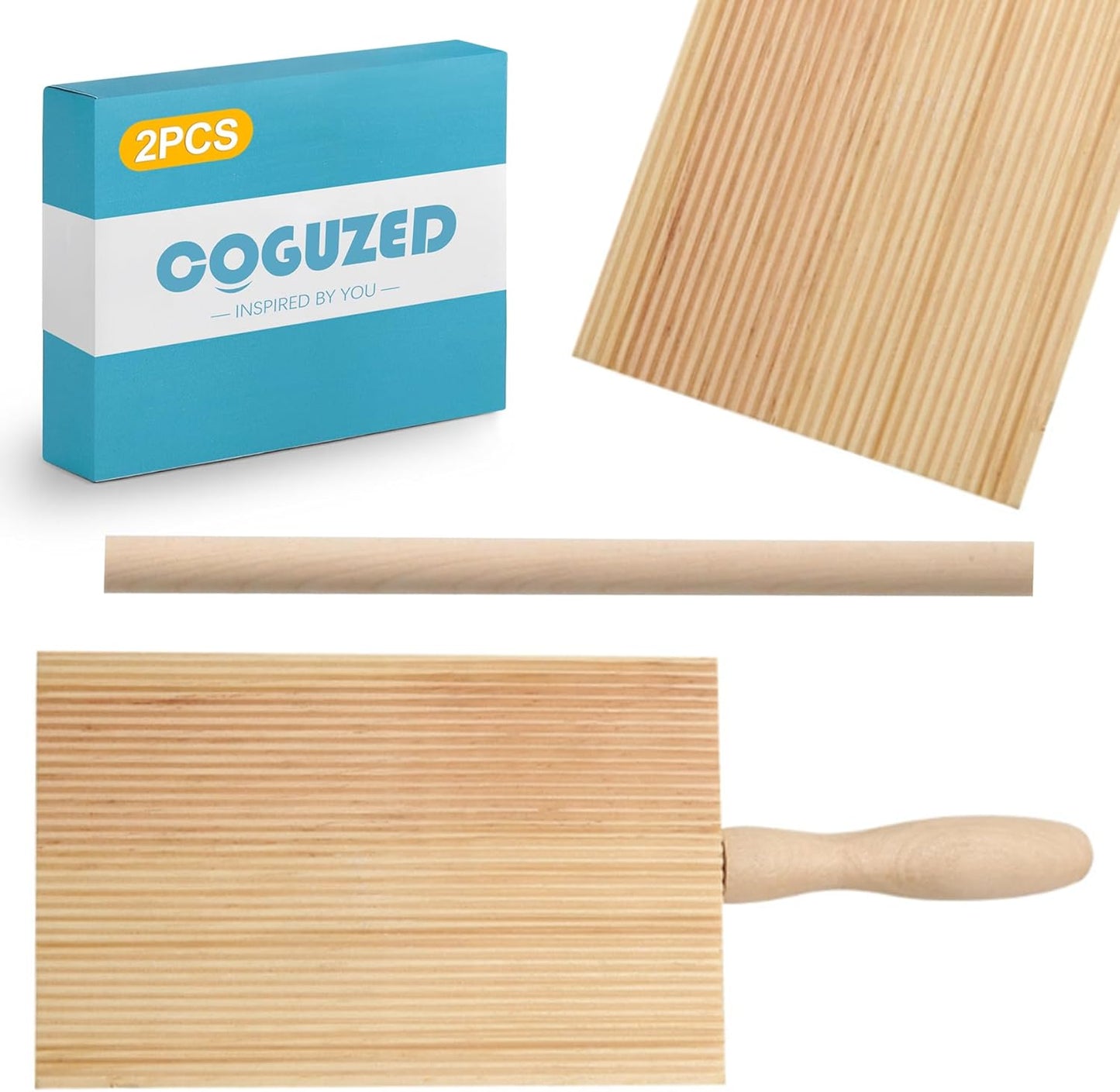 Juego tablas ñoquis madera con rodillo paleta cocina