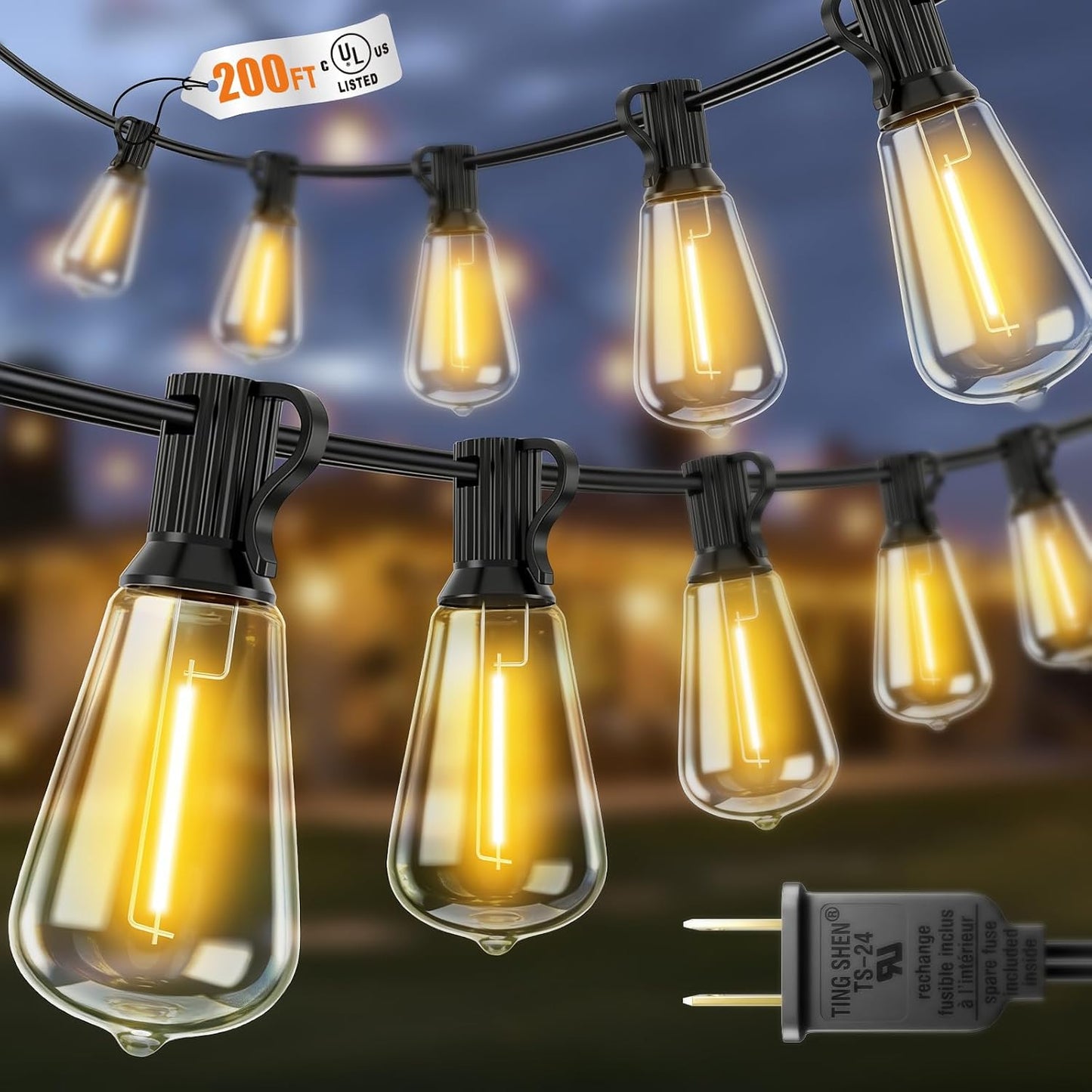 Tira luces exteriores 200ft 652 bombillas ST38 impermeables