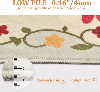 Alfombra floral lavable 5x7pulg antideslizante suave