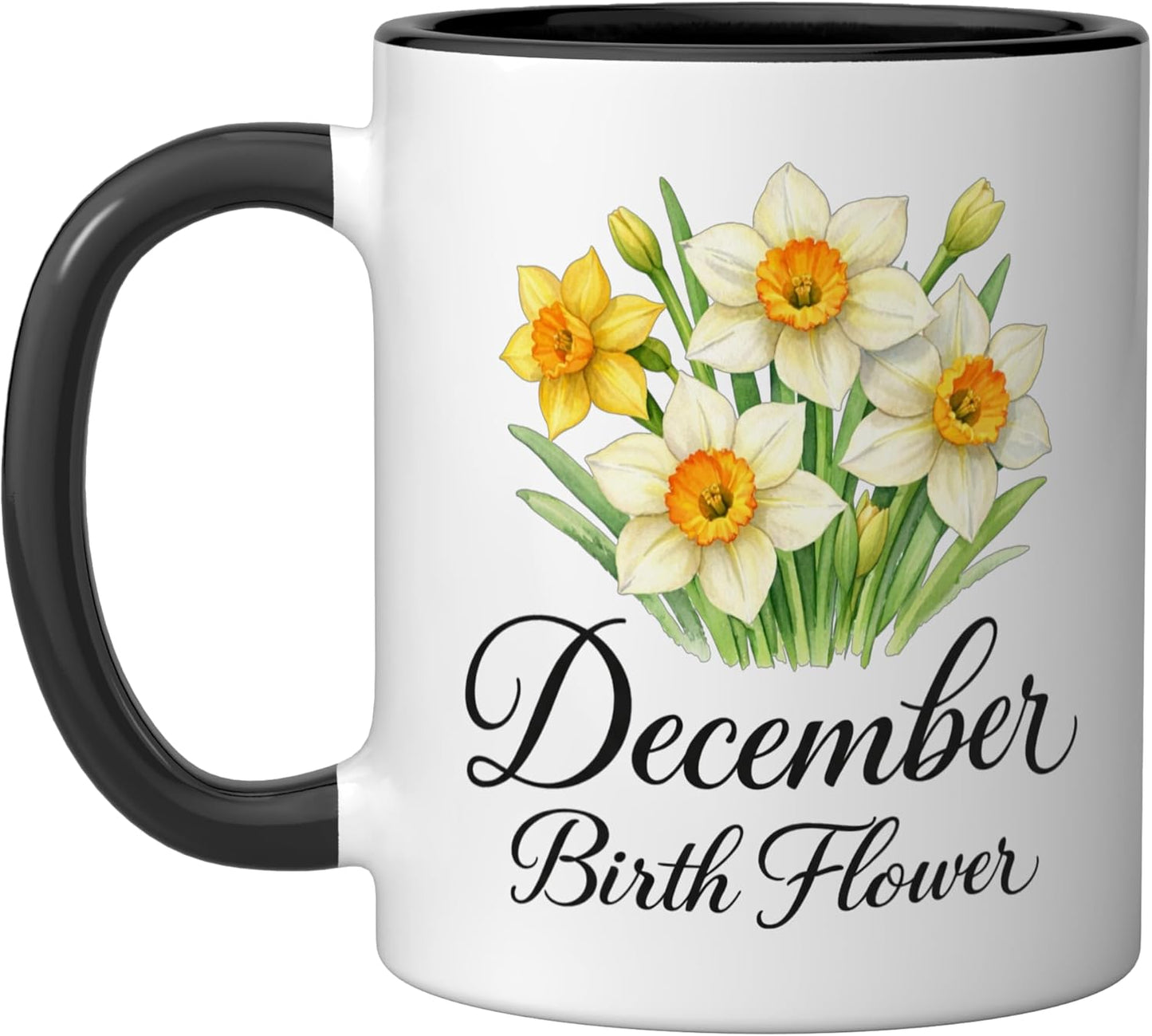 Taza cerámica de cumpleaños flor de narciso negro/blanco
