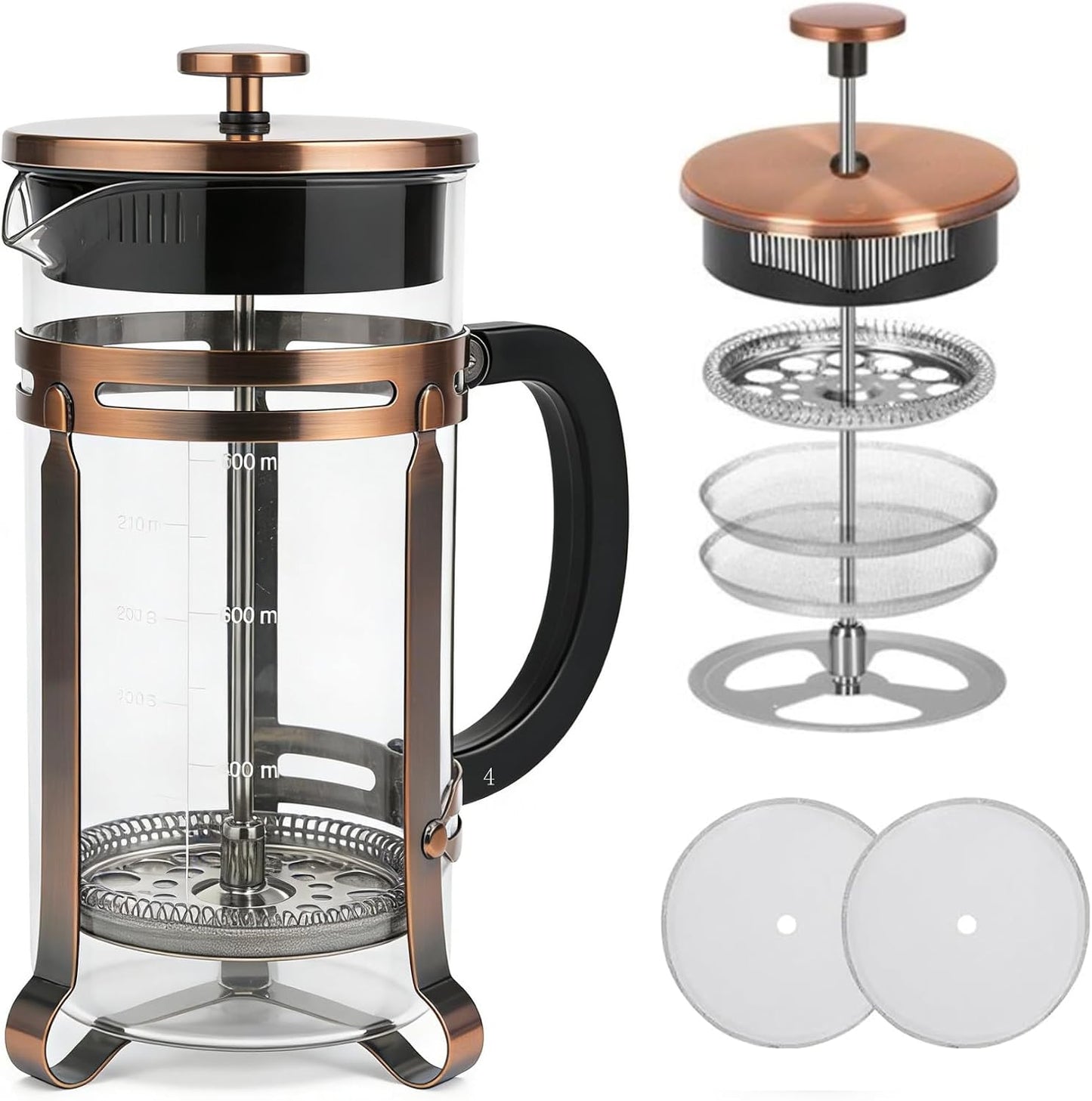 Cafetera prensa francesa 21oz acero inox vidrio cobre