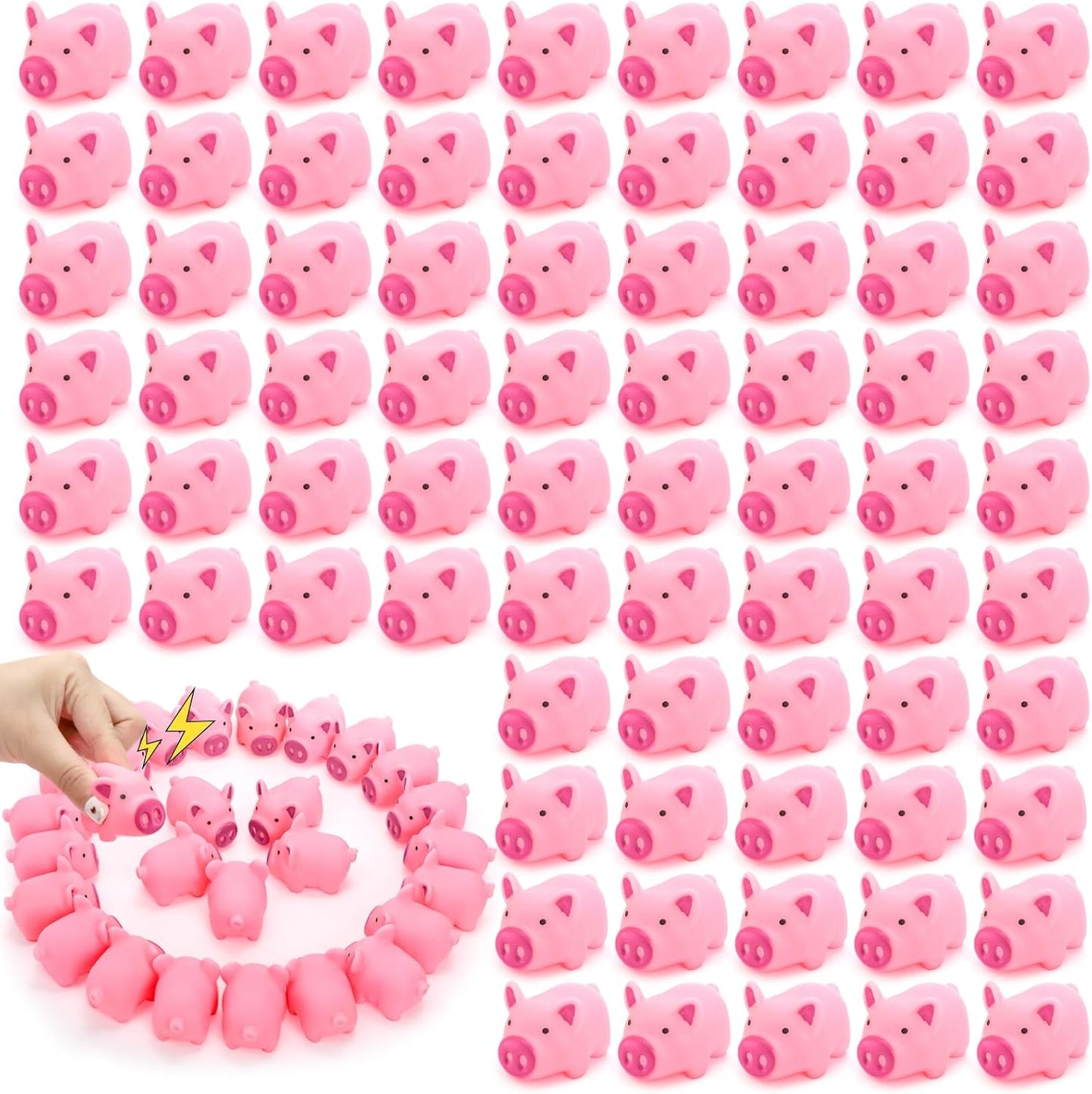 100 Mini Cerdos Goma Rosa Flotantes Chirriantes