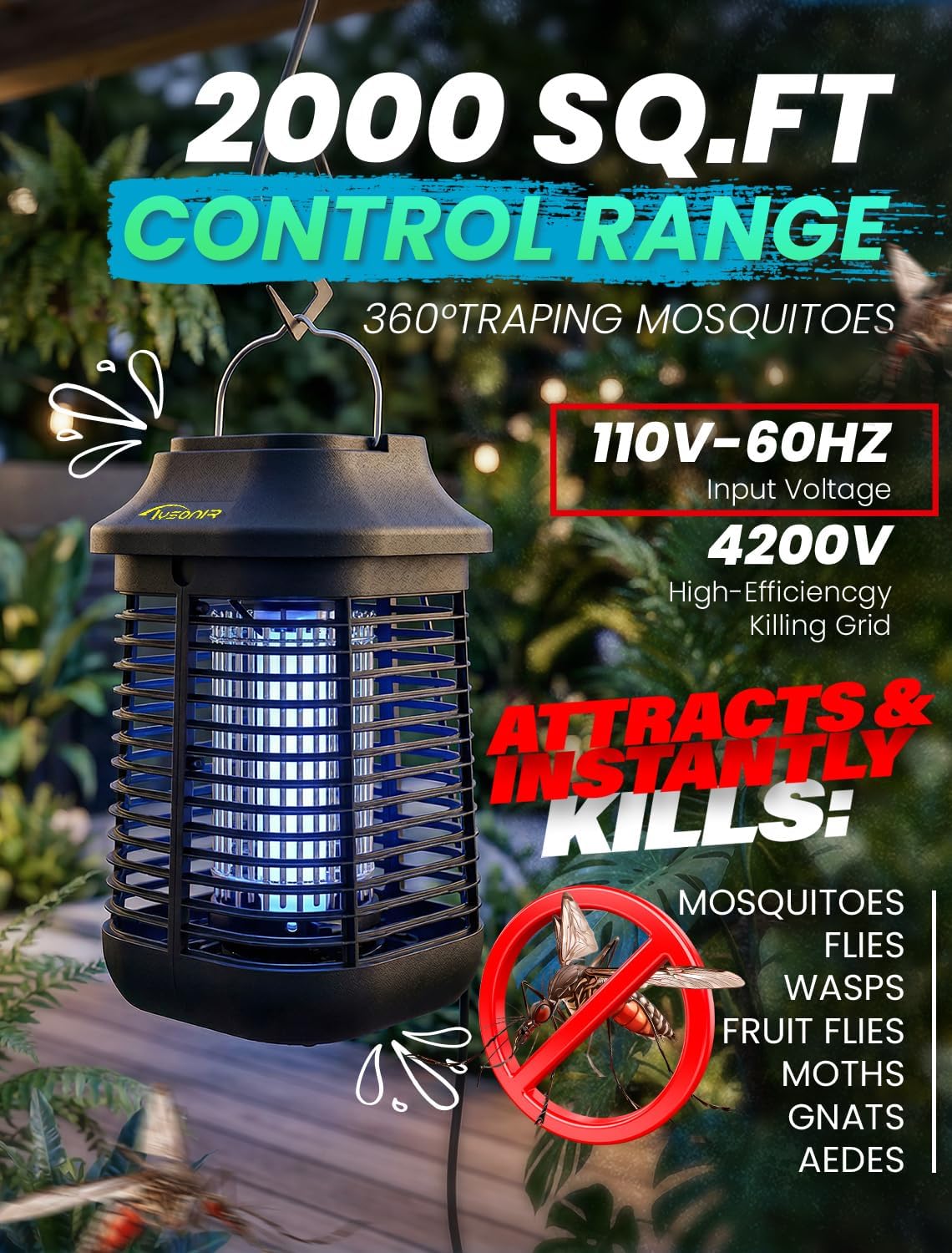 Exterminador insectos eléctrico 4200V impermeable hogar cocina