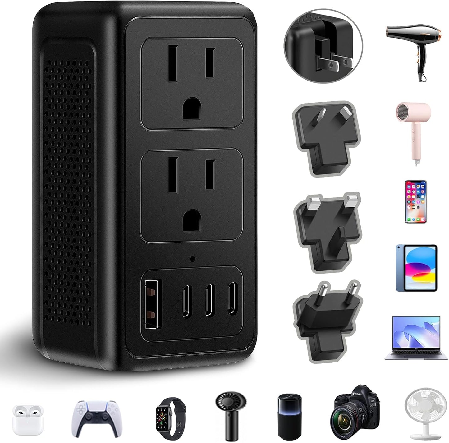 Convertidor voltaje 2000W EE.UU. a Europa con USB y 3 tipo C