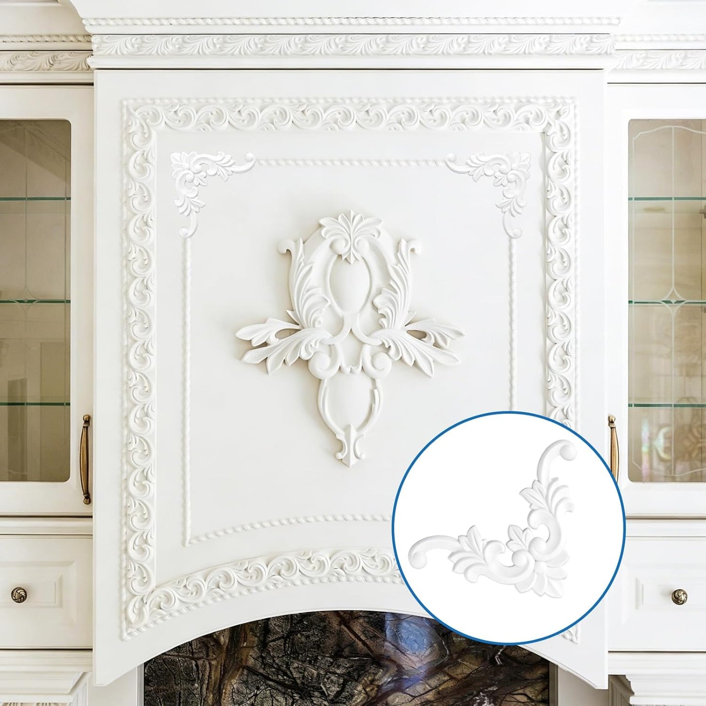 4 Pzas Molduras PVC Blanco Medallón Francés