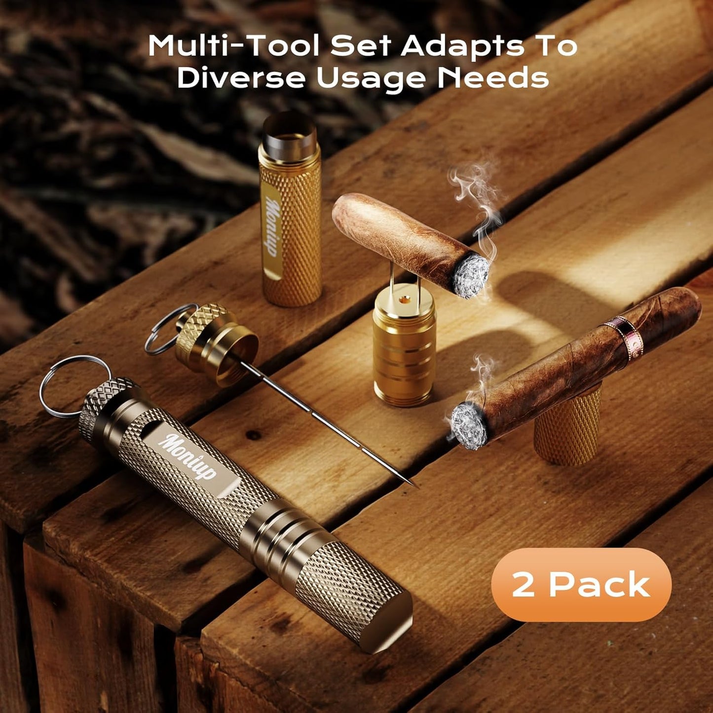 Kit 2 herramientas 4en1 para puros con poker y soporte