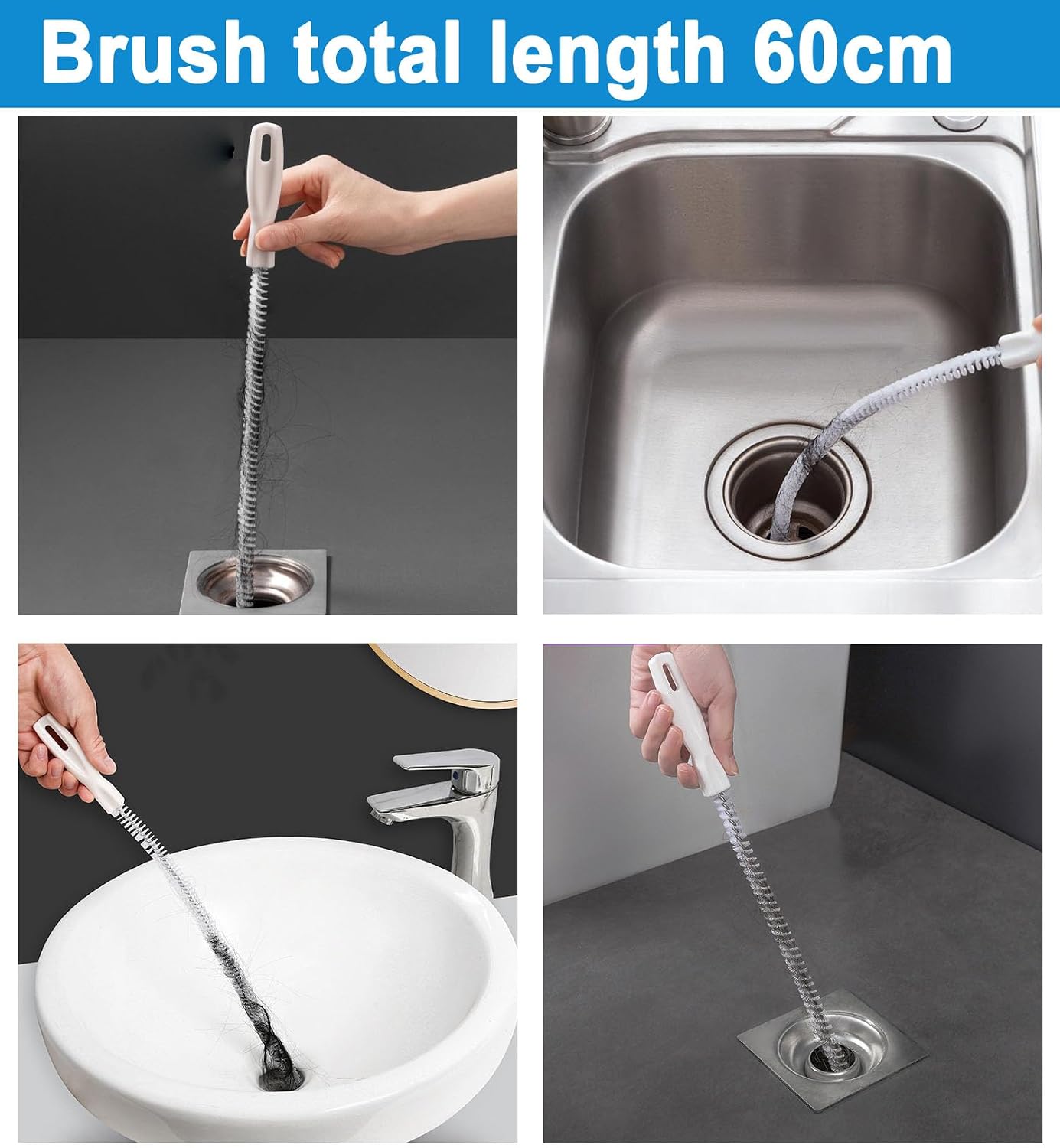 Kit cepillos limpieza drenaje baño inodoro