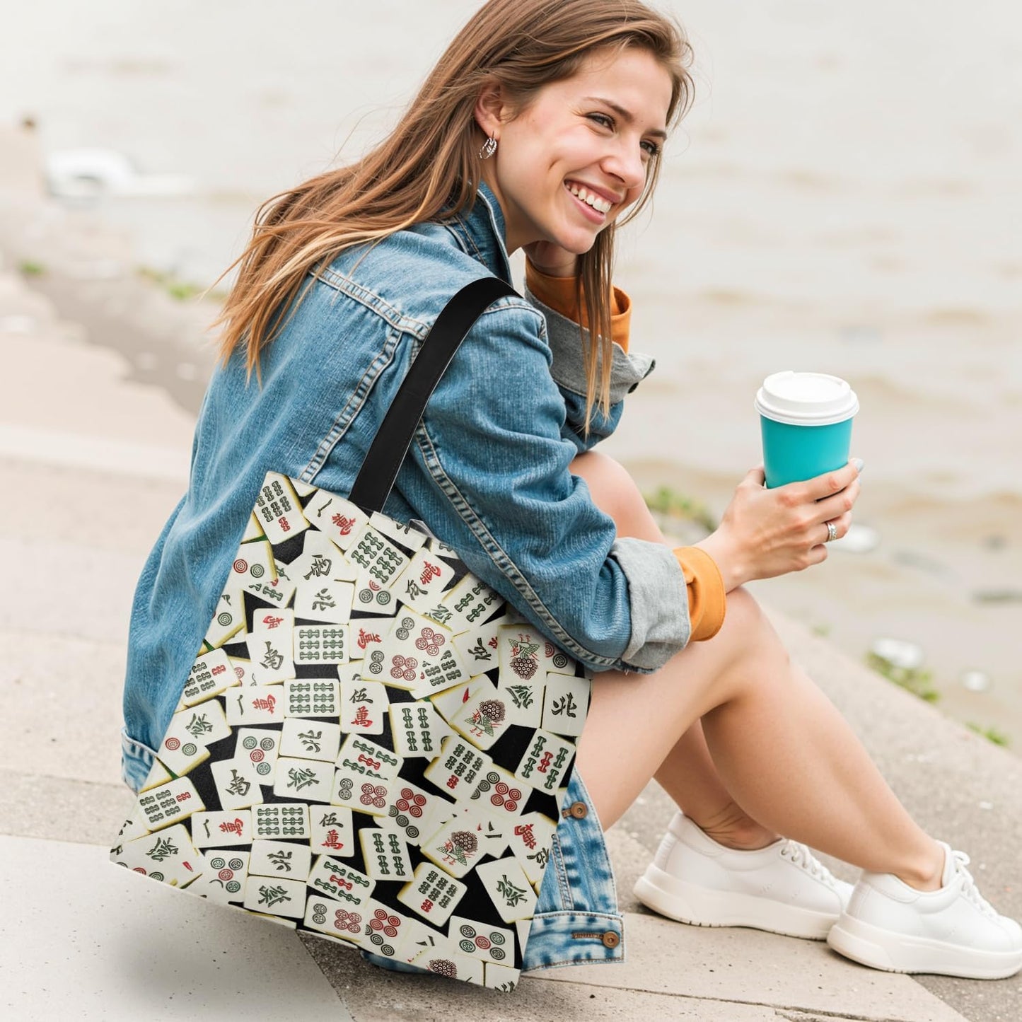 Bolsa tote de tela para juegos de mahjong, regalo reutilizable