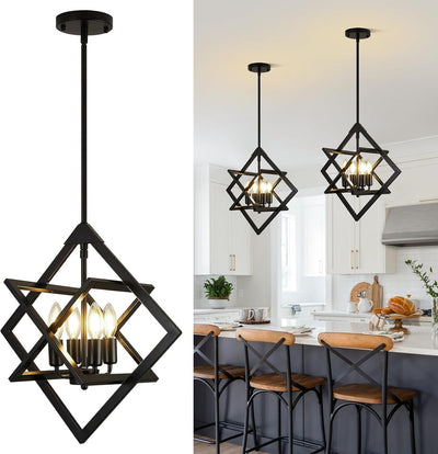 2 Lámparas colgantes isla cocina 18pulg 4 luces negras mate