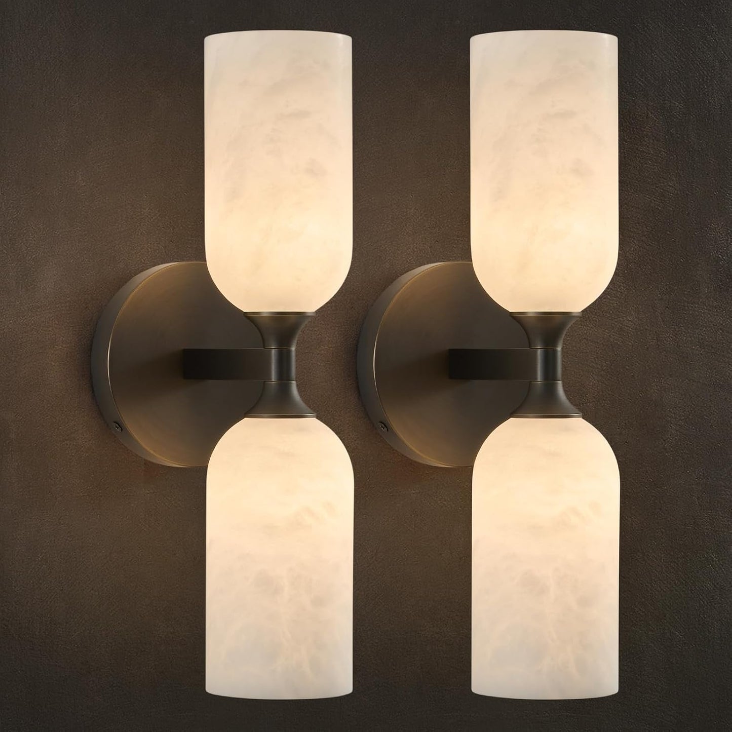 Aplique alabastro bronce 14pulg juego 2 luces pared baño vintage