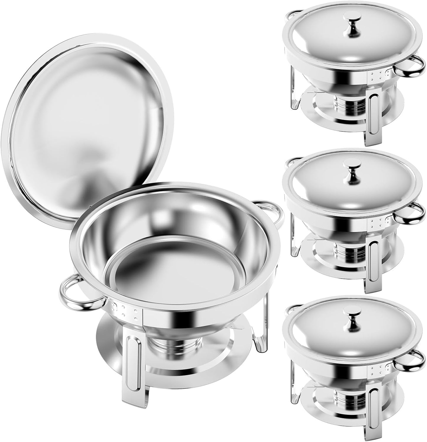 Set 4 Platos Bufé Acero Inox 6qt Redondos