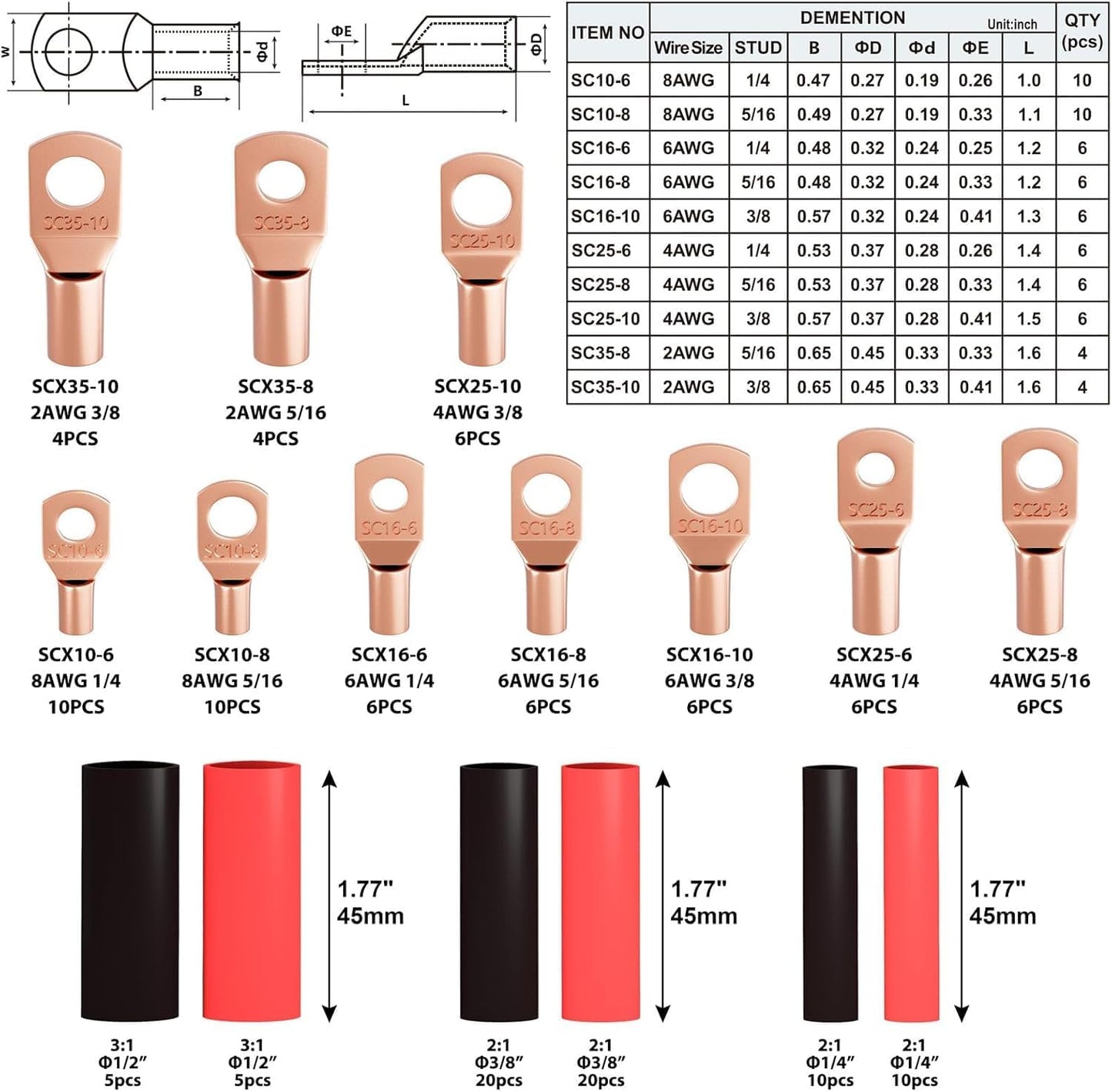 Herramienta crimpado AWG 10-1/0 con cortadores y tubos
