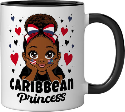 Taza cerámica Cute Montserrat Girl Caribbean Princess Montserratian Roots Negro/Blanco