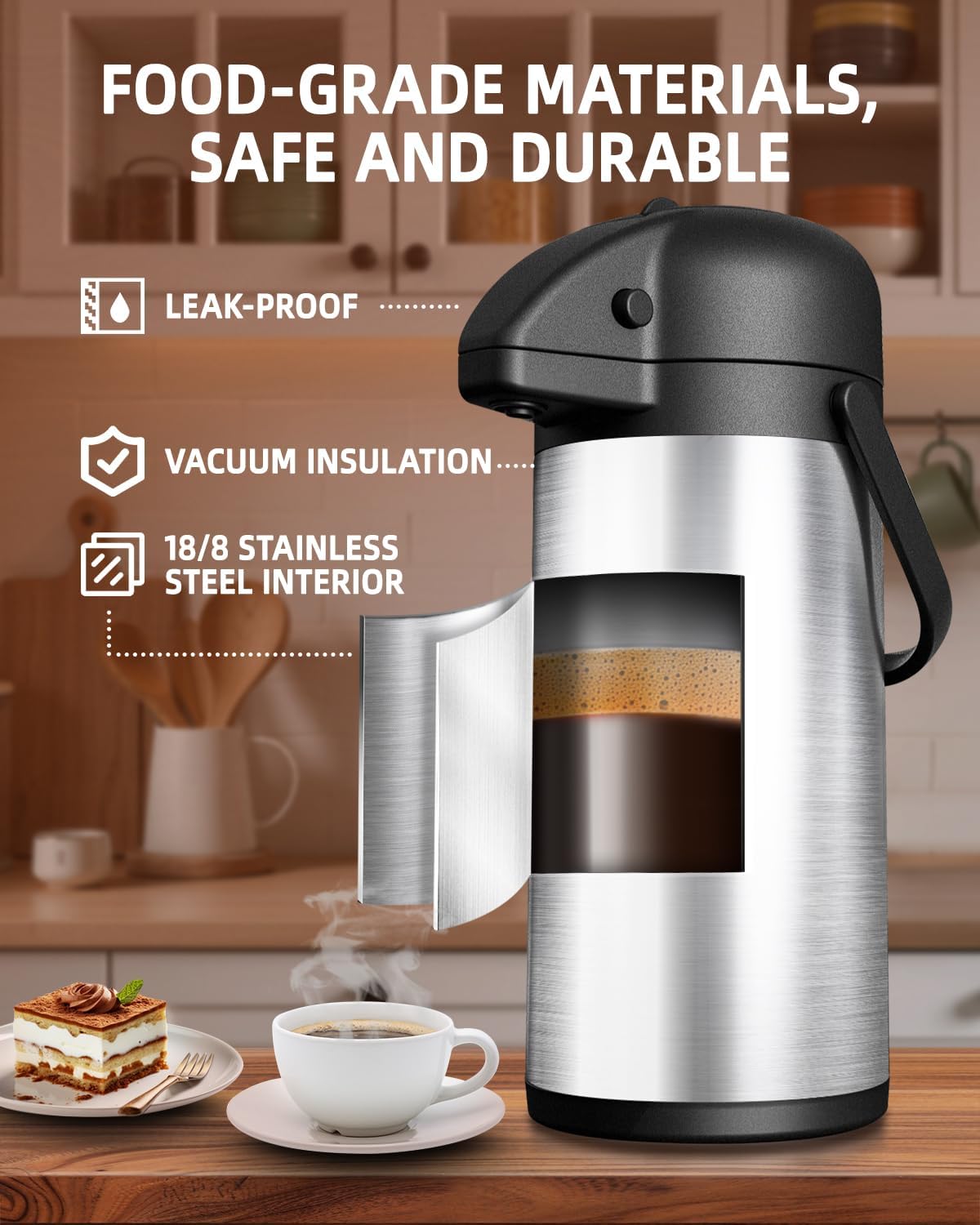 Jarra café térmica acero inox 102oz con bomba para fiestas