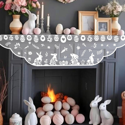 Bufanda blanca con manto de Pascua para chimenea diseño huevo floral conejito encaje