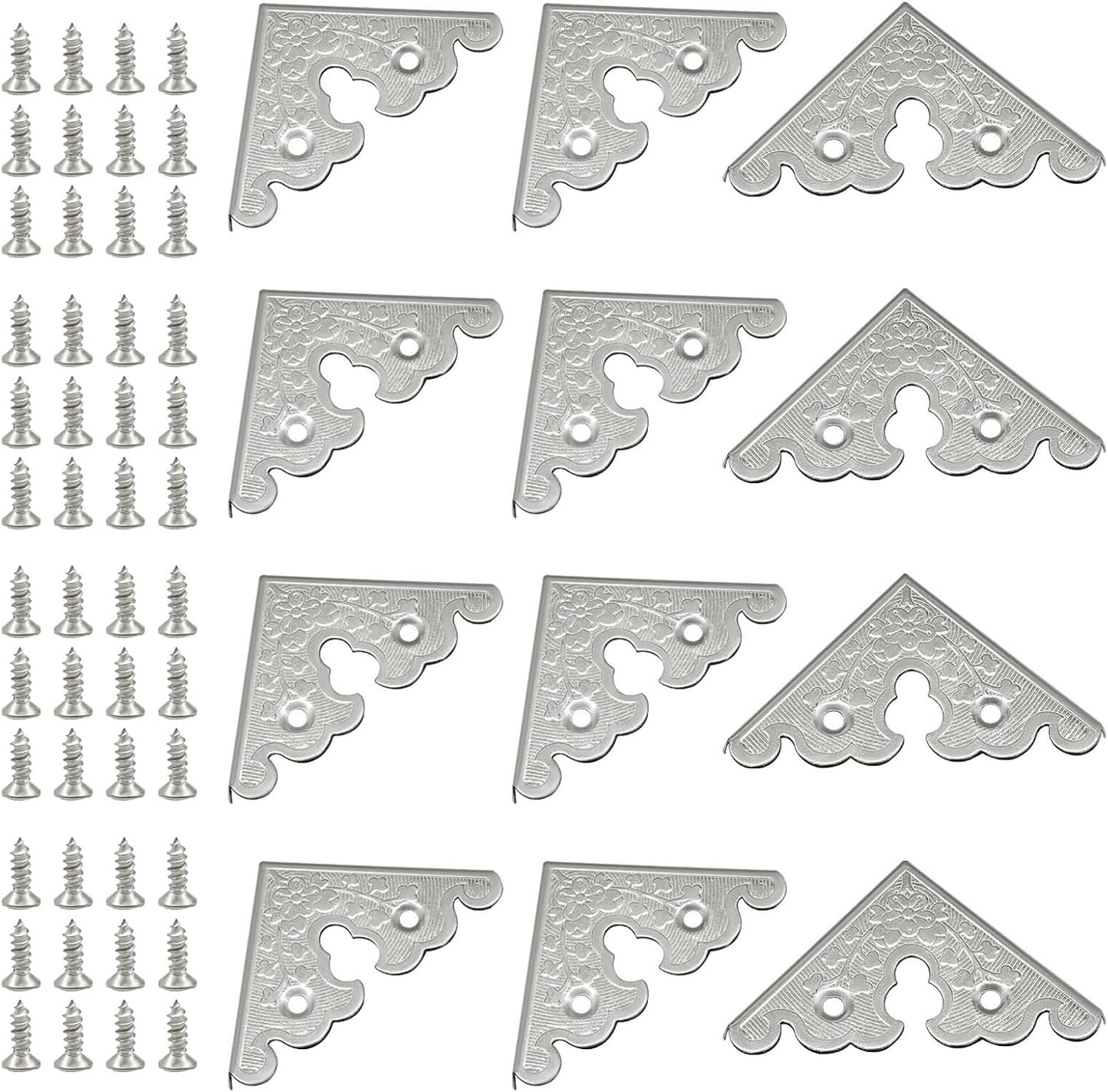 12 Protectores Esquina Metal Vintage Plateado 1.34x1.34pulg