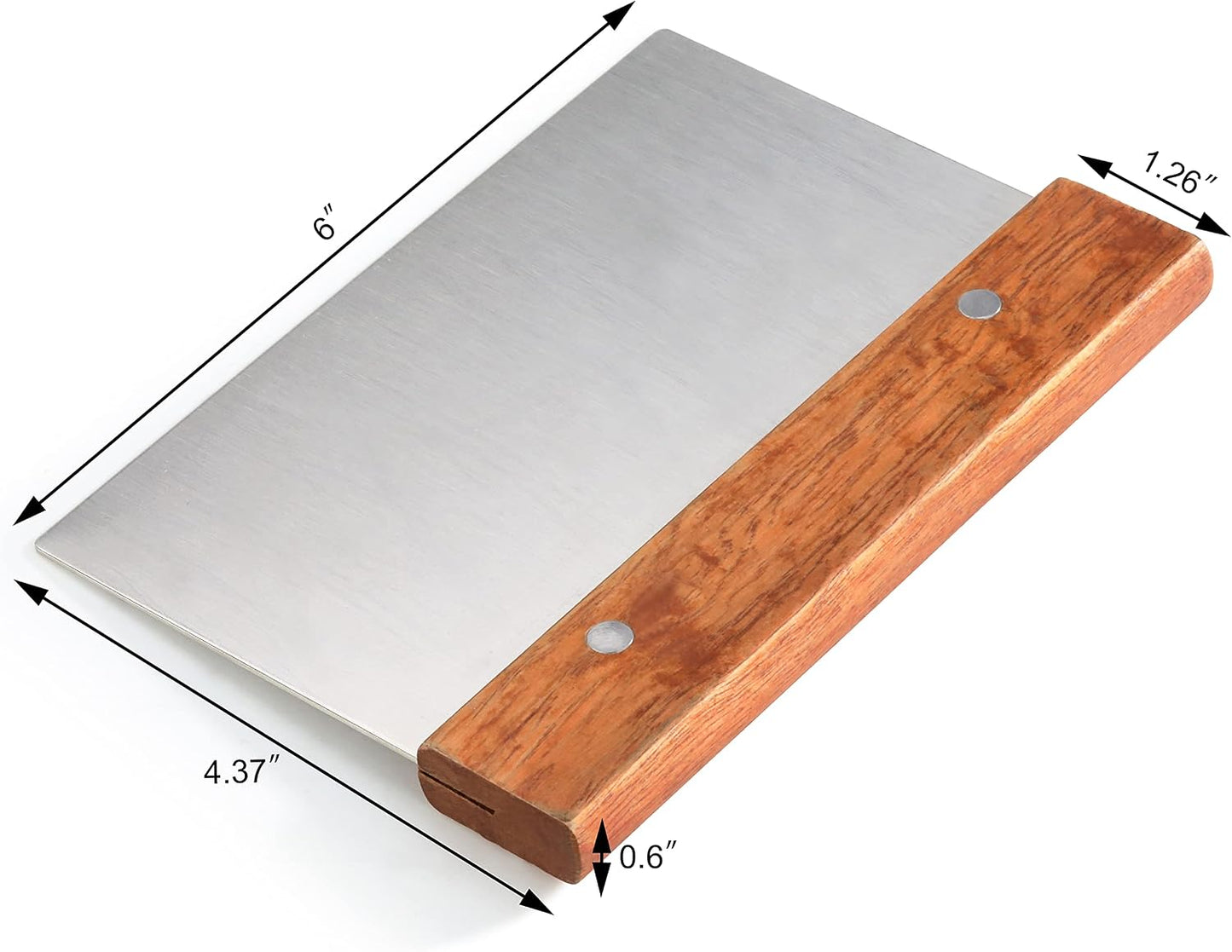 Raspador masa mango madera 6x3pulg color plateado