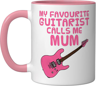 Taza de café eléctrica de cerámica con diseño de guitarra rosa/blanca