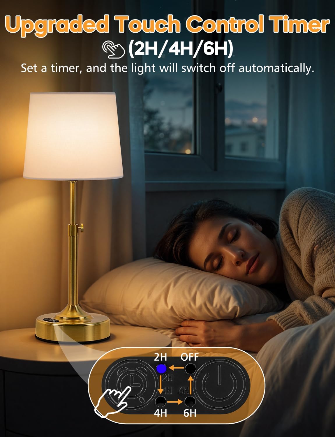 Lámpara mesa recargable ajustable LED inalámbrica dorada