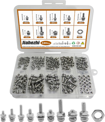 Kit 584 piezas métricas acero inox M2-M5 para reparaciones