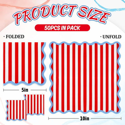 Servilletas de papel para coctel con borde azul estampado rojo y blanco JarThenaAMCS