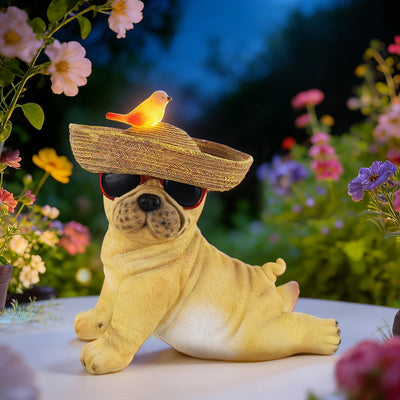 Figura perro Shar Pei resina 8.7pulg iluminado patio